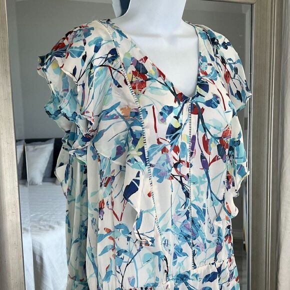 PARKER WOMEN SIZE M BLUE PRINT DRESS - Picture 3 of 8